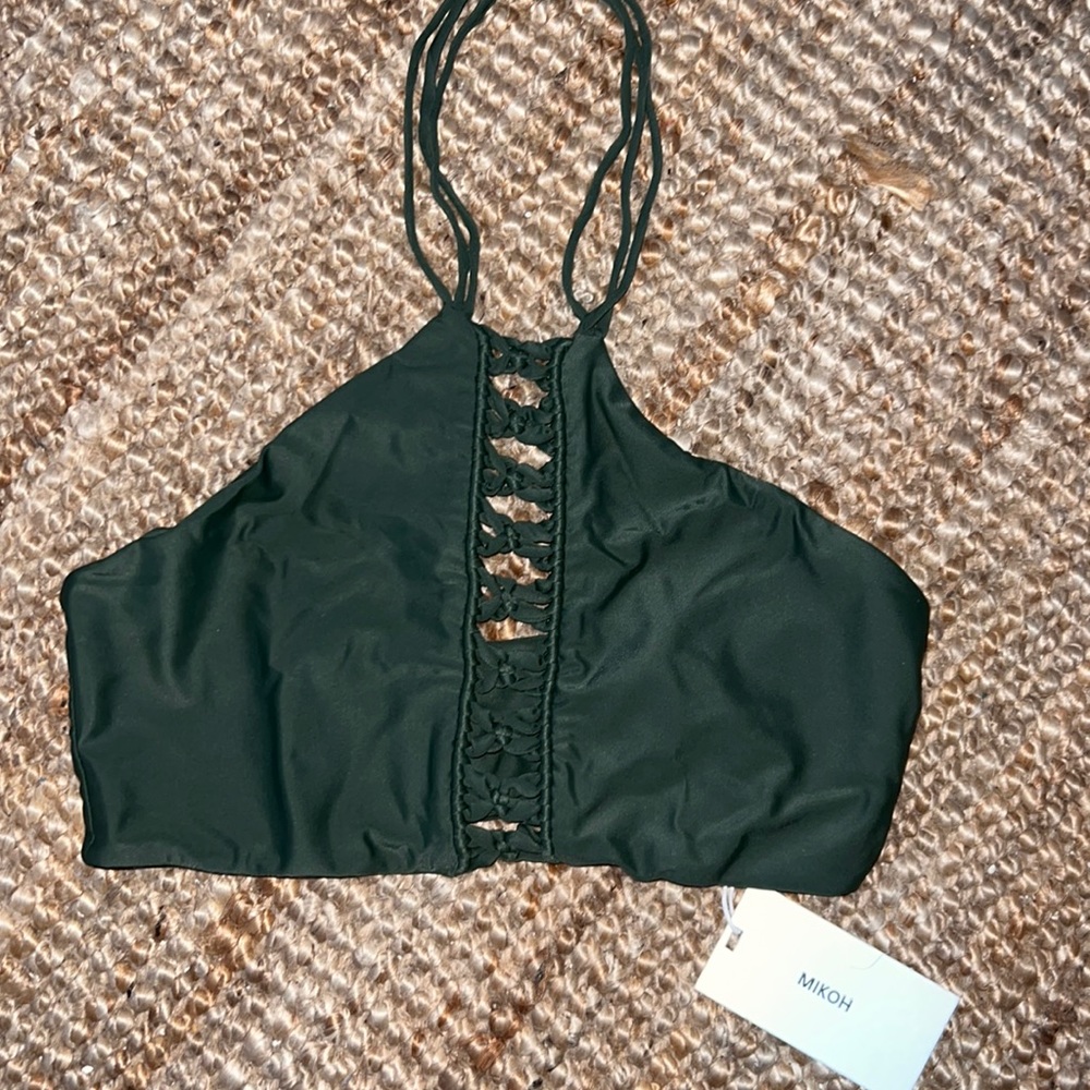 MIKOH West Oz High Neck Crochet Halter Top in Jungle NWT